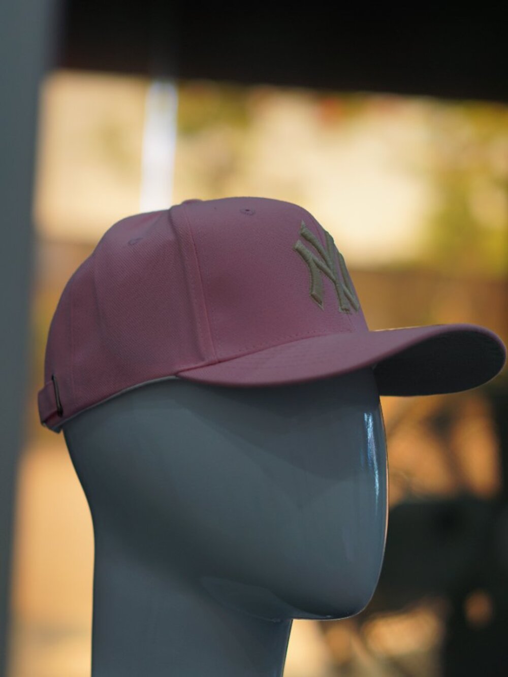Pink Adjustable Baseball Style Cap With Beige Raised Letter Embroidery - Picture 2 of 3